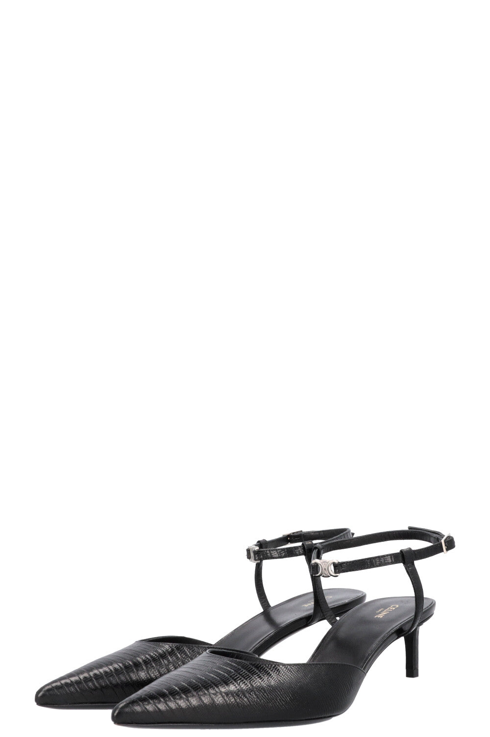 CELINE Triomphe Strap Heels Black