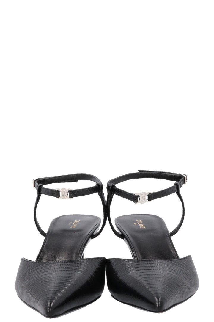 CELINE Triomphe Strap Heels Black