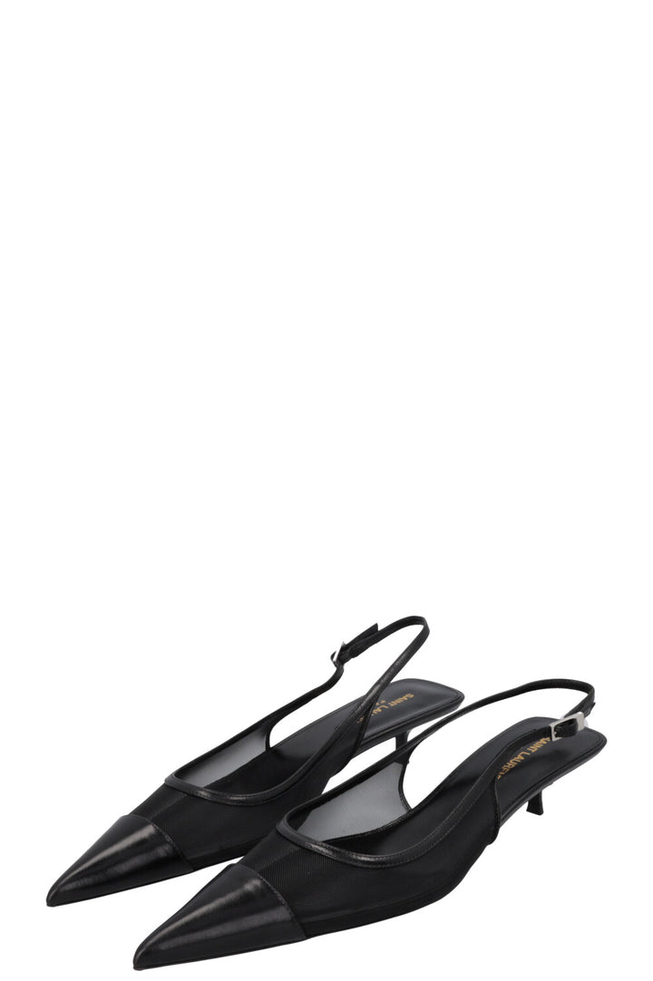 SAINT LAURENT Oxalis Slingback Heels Mesh Black