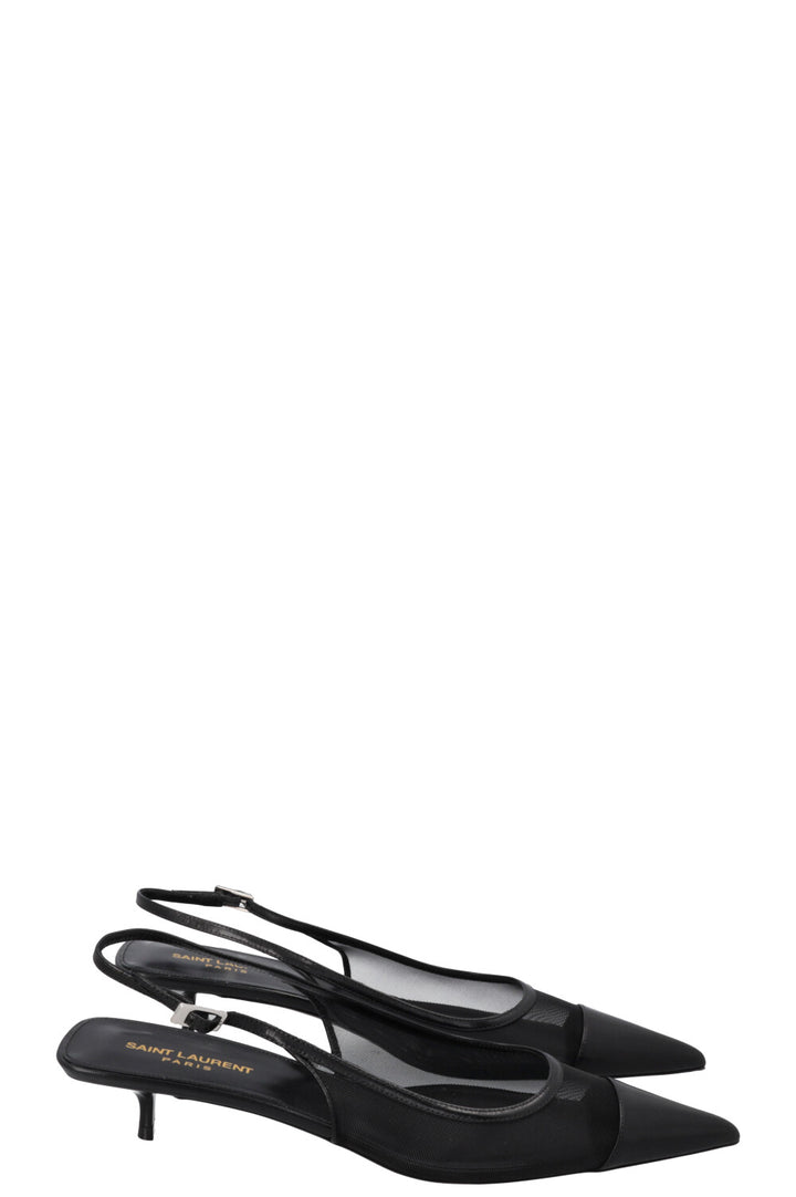 SAINT LAURENT Oxalis Slingback Heels Mesh Black