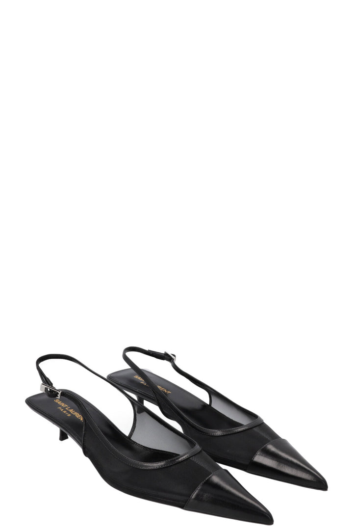SAINT LAURENT Oxalis Slingback Heels Mesh Black