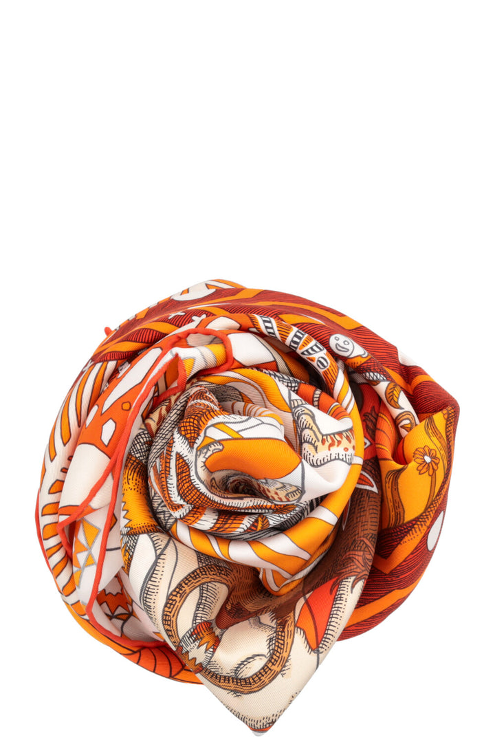 HERMÈS La Danse Des Amazones 90 Scarf Silk Twill Orange