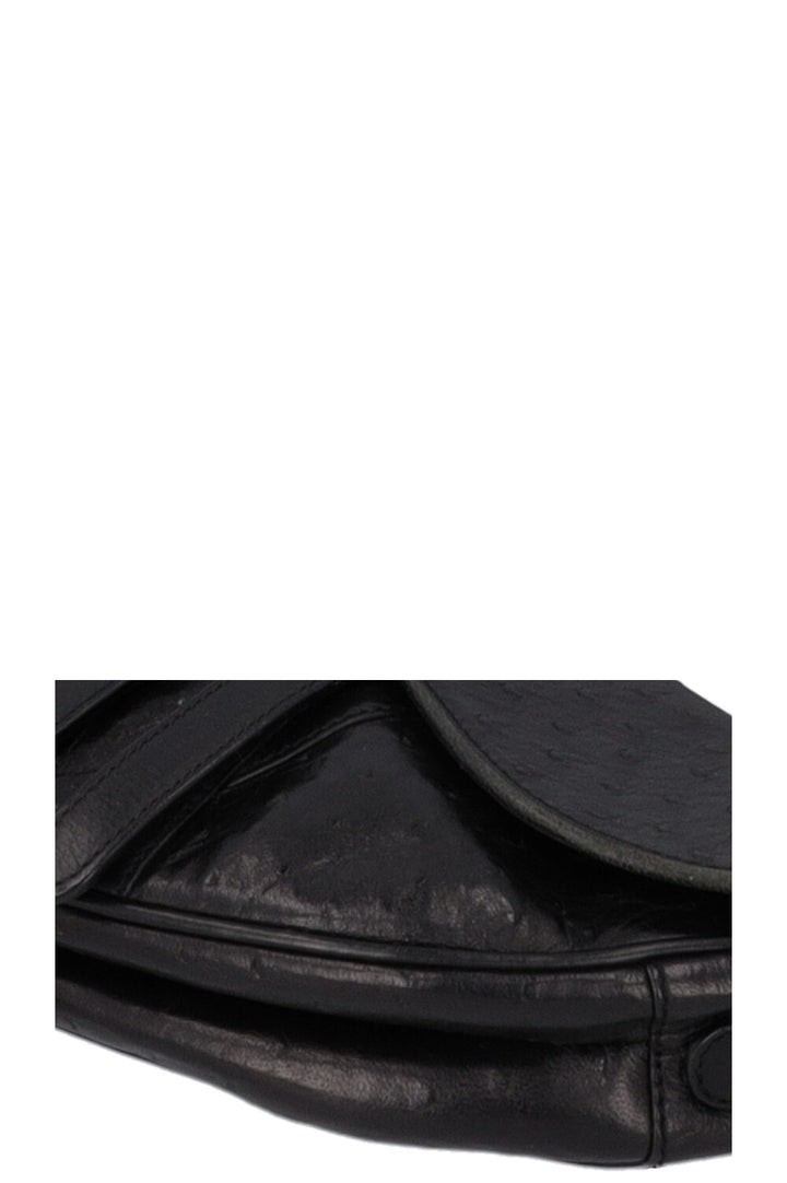 CHRISTIAN DIOR Vintage Saddle Bag Ostrich Black