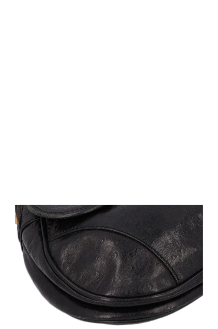CHRISTIAN DIOR Vintage Saddle Bag Ostrich Black