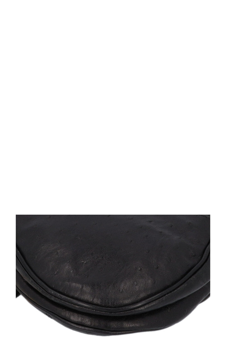 CHRISTIAN DIOR Vintage Saddle Bag Ostrich Black