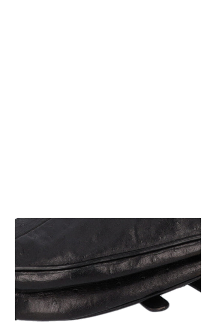CHRISTIAN DIOR Vintage Saddle Bag Ostrich Black