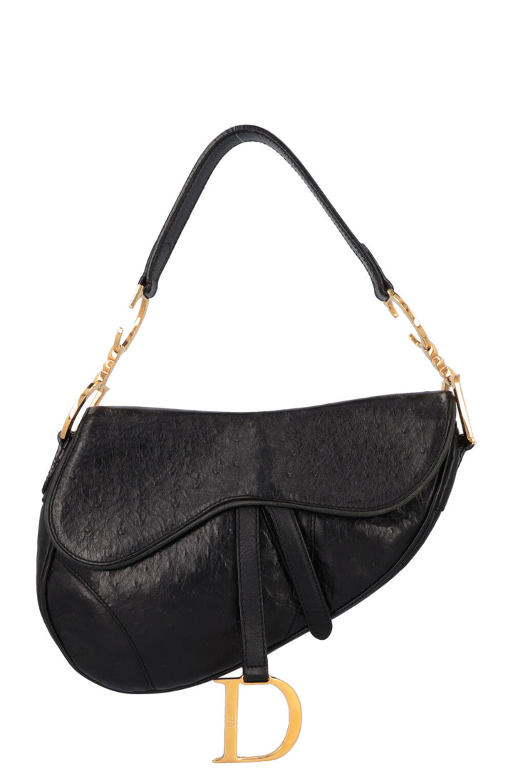 CHRISTIAN DIOR Vintage Saddle Bag Ostrich Black