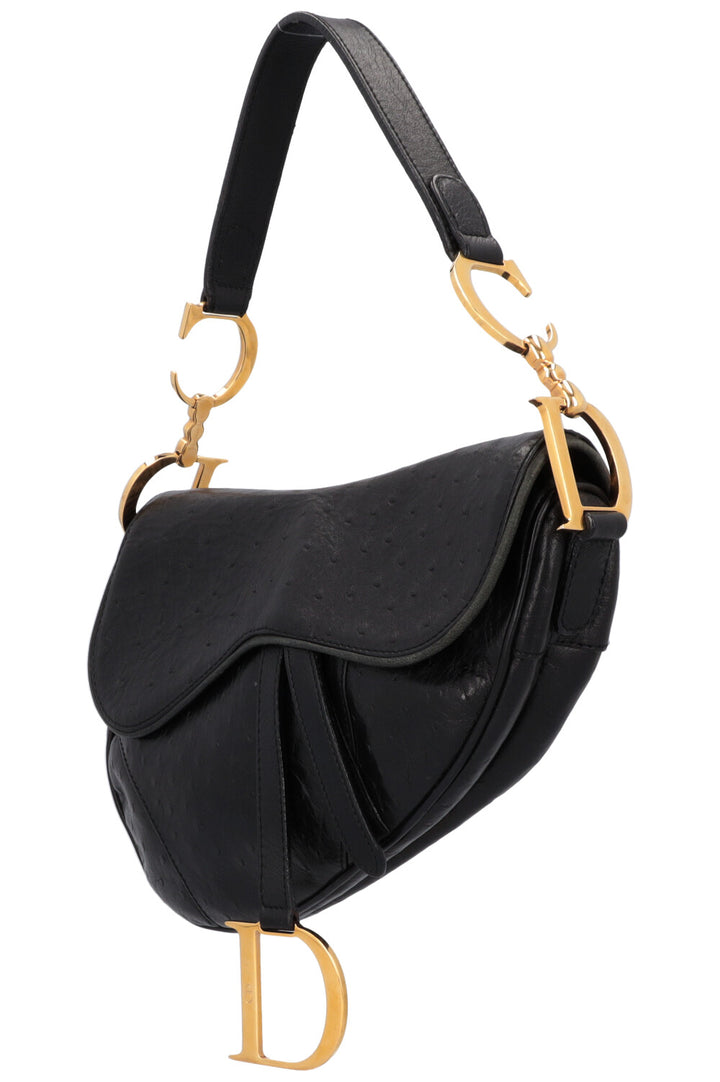 CHRISTIAN DIOR Vintage Saddle Bag Ostrich Black