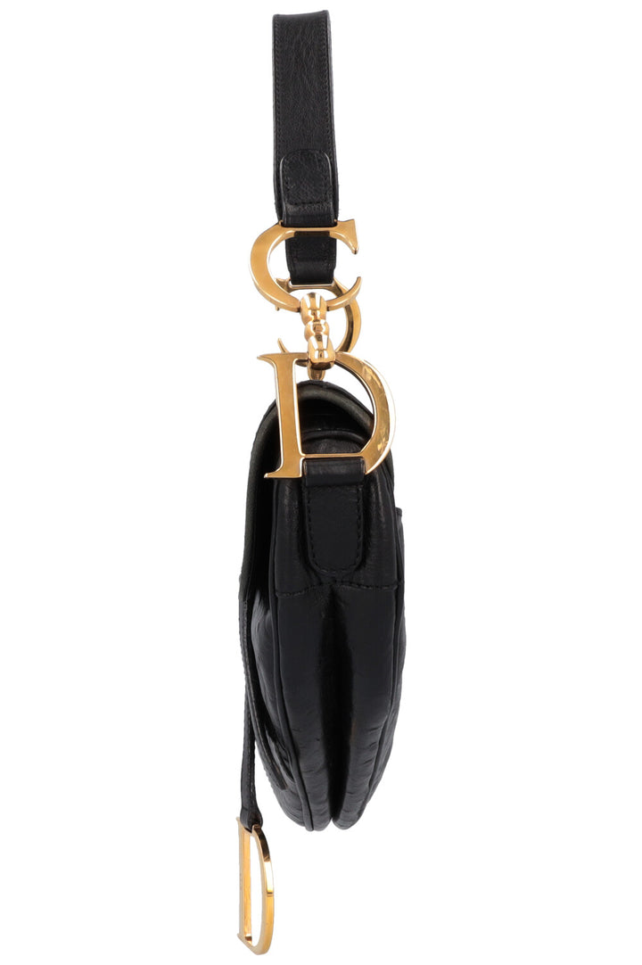 CHRISTIAN DIOR Vintage Saddle Bag Ostrich Black
