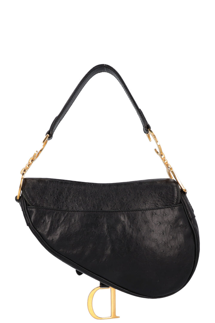 CHRISTIAN DIOR Vintage Saddle Bag Ostrich Black