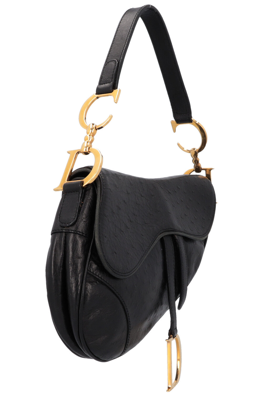 CHRISTIAN DIOR Vintage Saddle Bag Ostrich Black