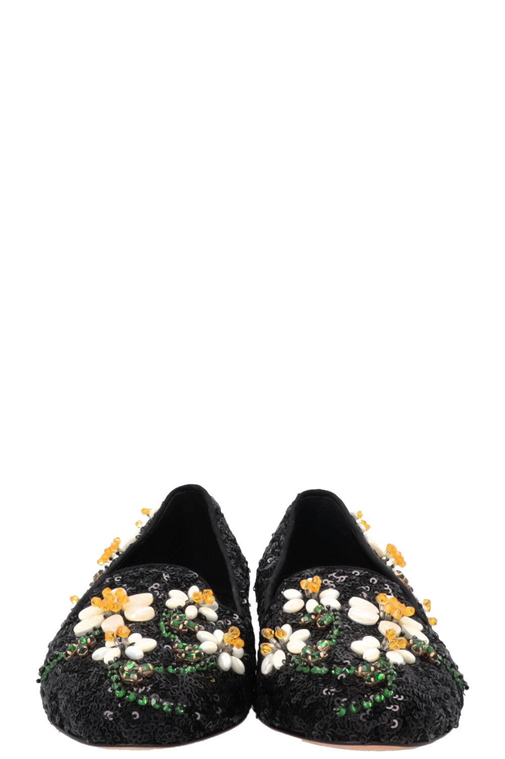 DOLCE&GABBANA Floral Embroidered Sequin Ballet Flats Black