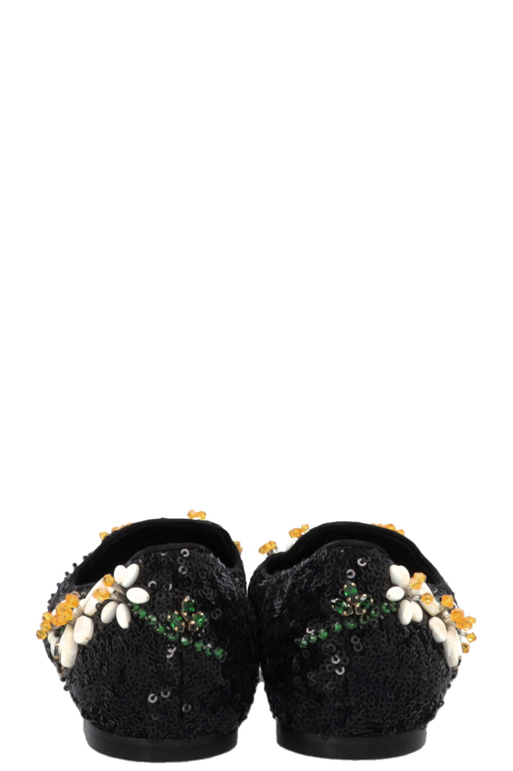 DOLCE&GABBANA Floral Embroidered Sequin Ballet Flats Black
