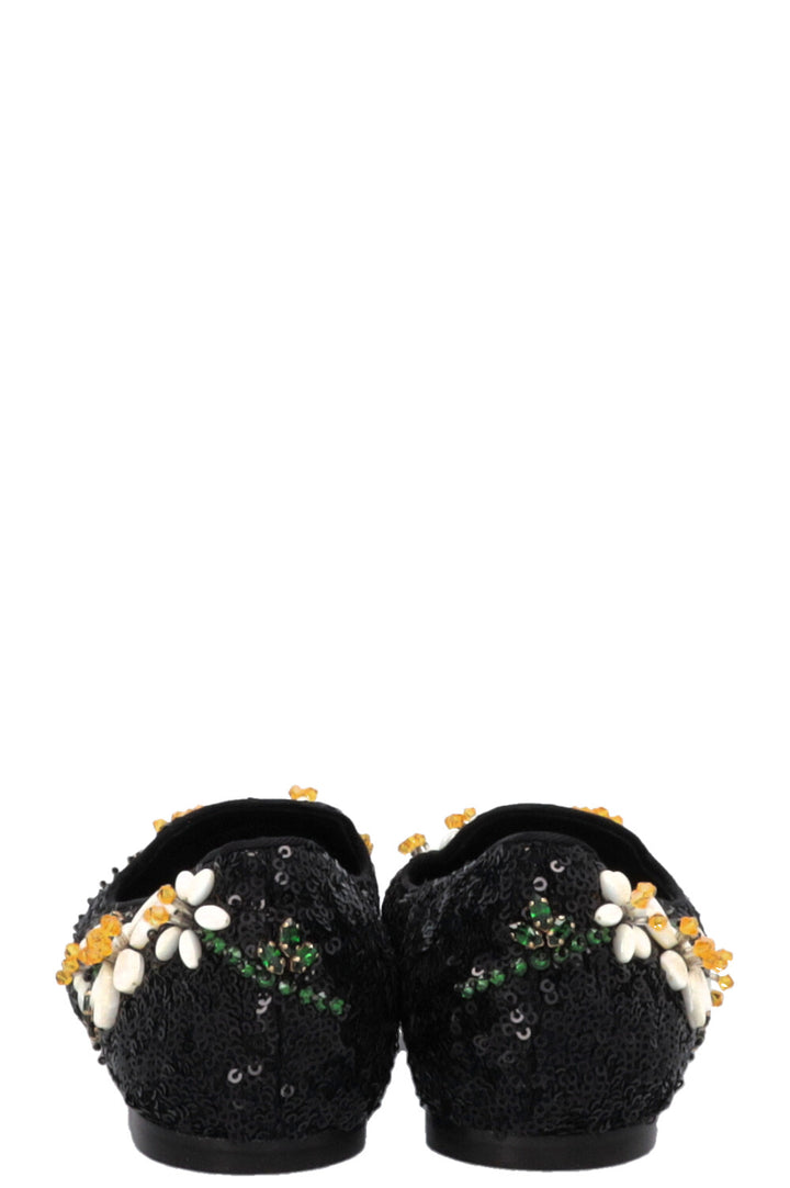 DOLCE&GABBANA Floral Embroidered Sequin Ballet Flats Black