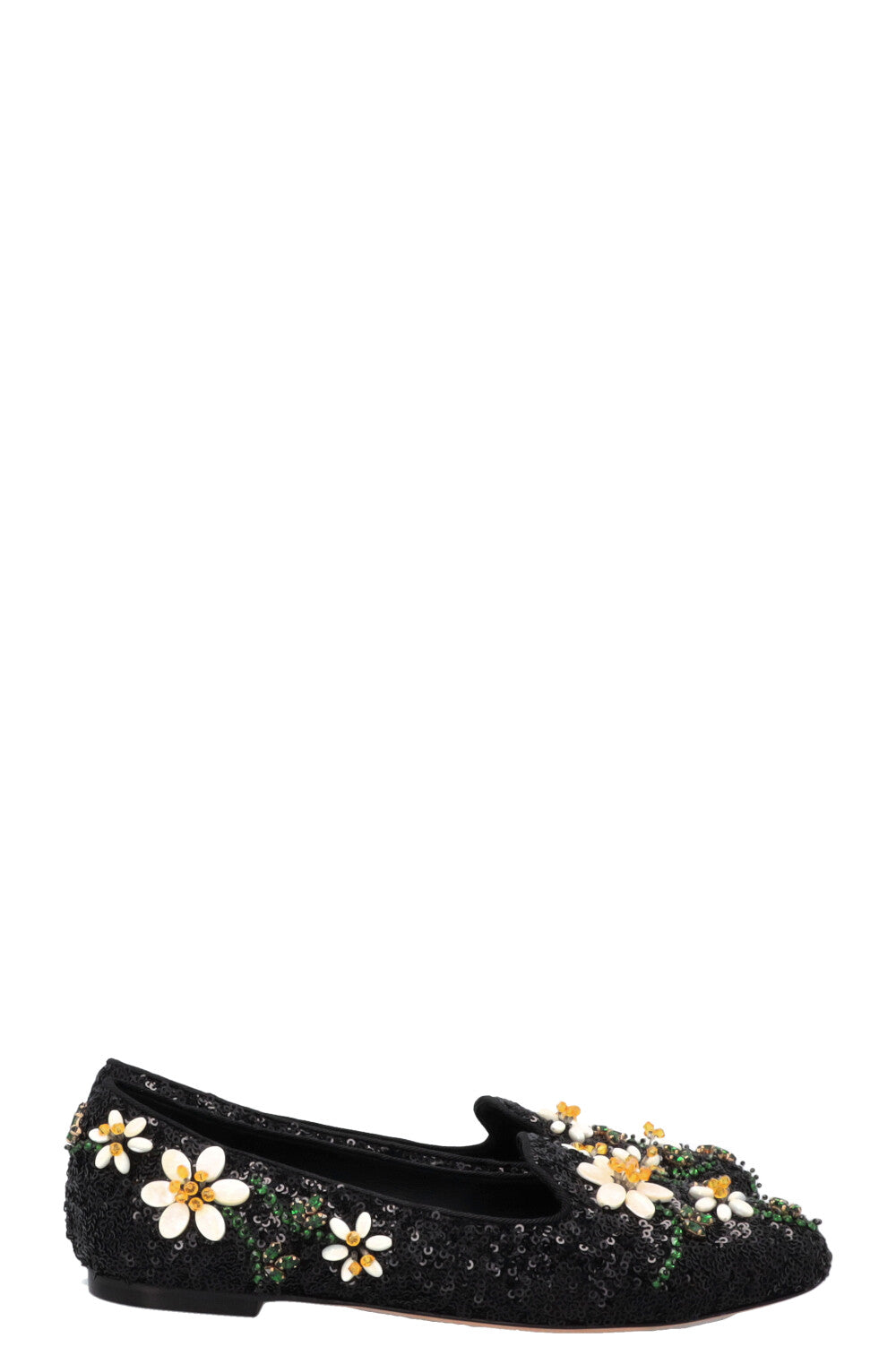 DOLCE&GABBANA Floral Embroidered Sequin Ballet Flats Black
