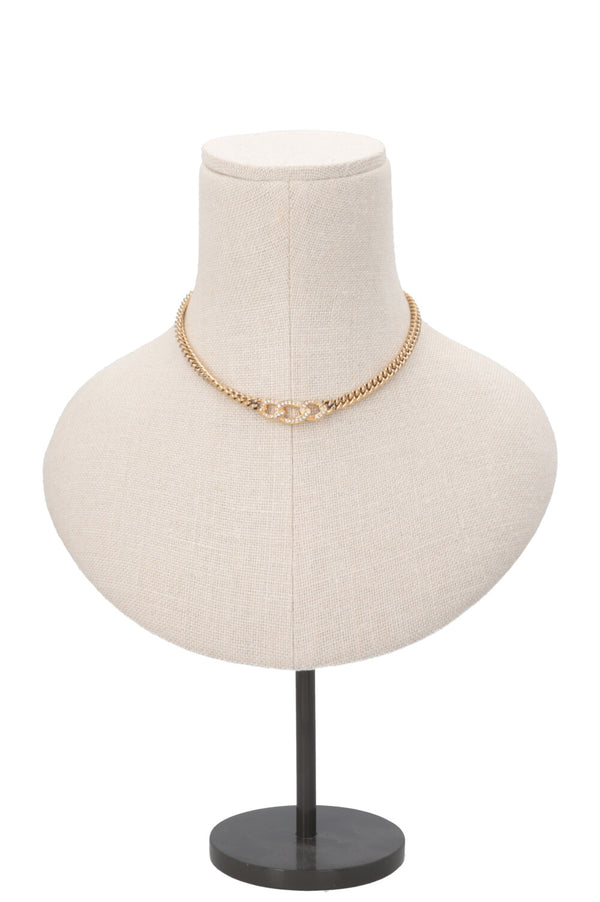 CHRISTIAN DIOR Chain Link Crystal Necklace Gold