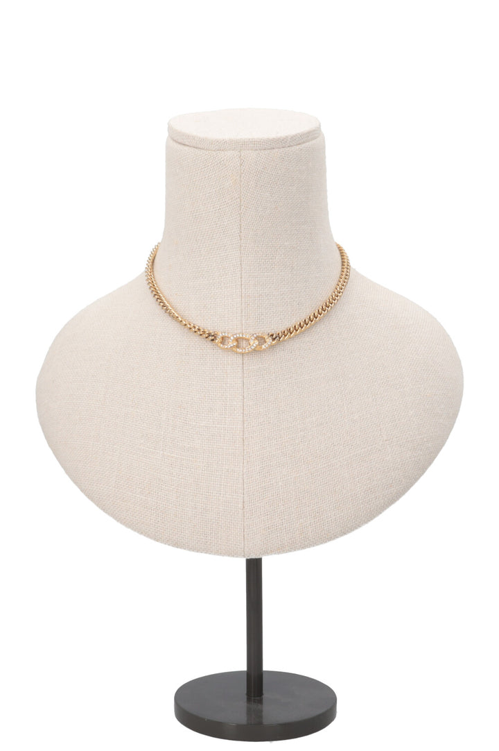 CHRISTIAN DIOR Chain Link Crystal Necklace Gold