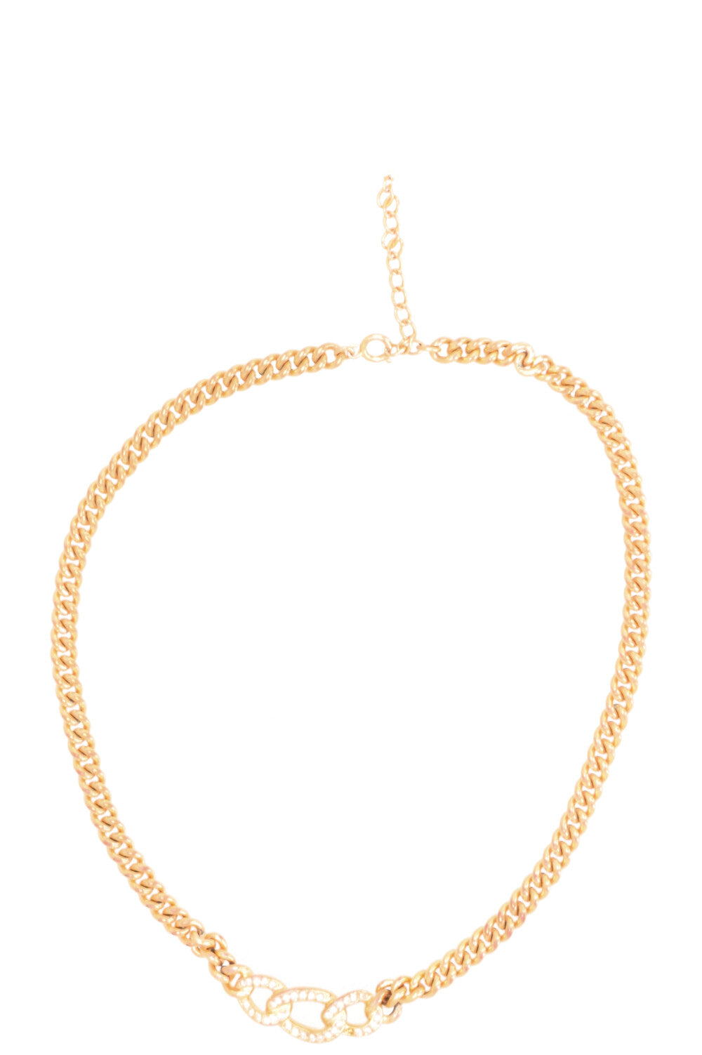 CHRISTIAN DIOR Chain Link Crystal Necklace Gold