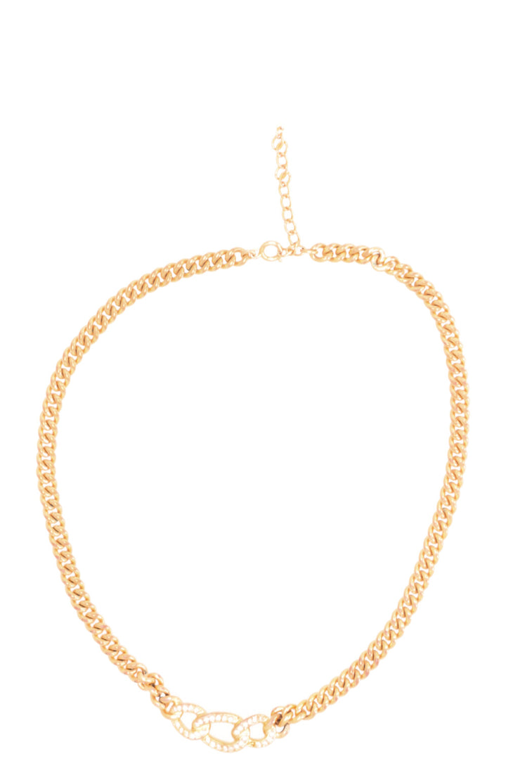 CHRISTIAN DIOR Chain Link Crystal Necklace Gold