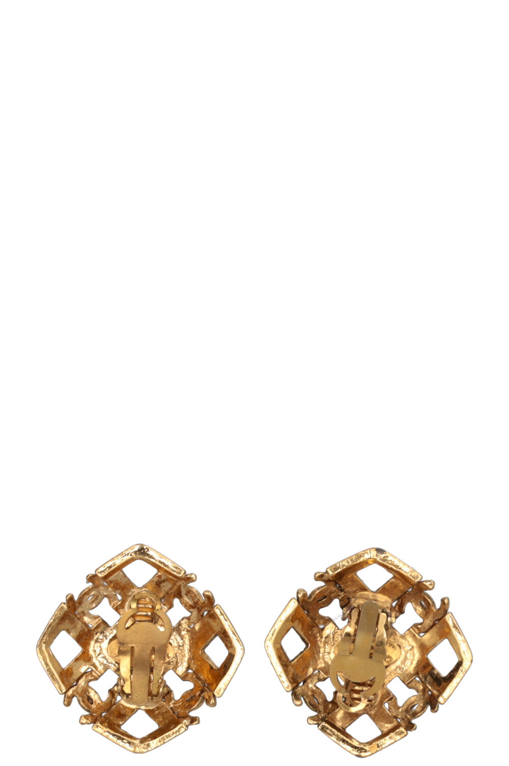 CHANEL Vintage Clip Earrings CC Gold White