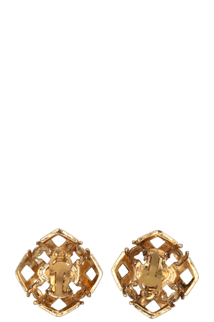 CHANEL Vintage Clip Earrings CC Gold White