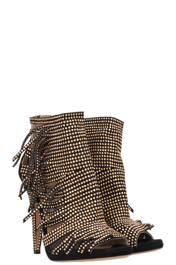 JIMMY CHOO Heels Fringe Gold Black