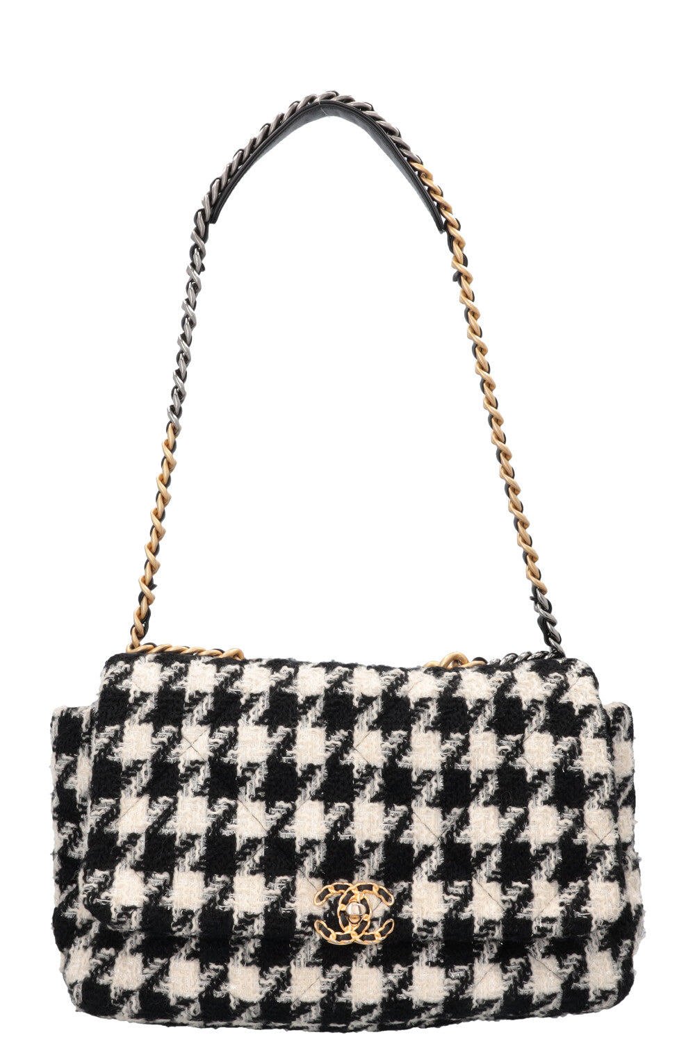 CHANEL 19 Houndstooth Tweed Maxi Black White