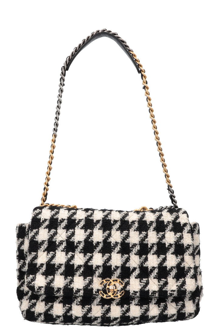 CHANEL 19 Houndstooth Tweed Maxi Black White