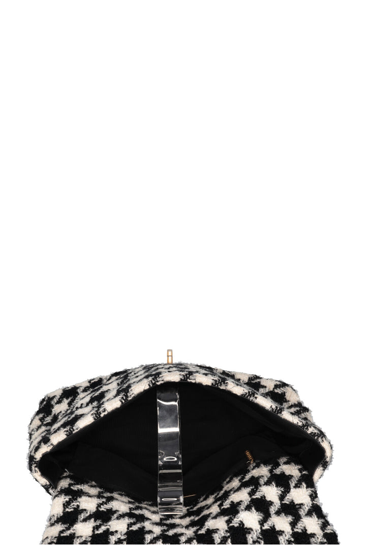CHANEL 19 Houndstooth Tweed Maxi Black White