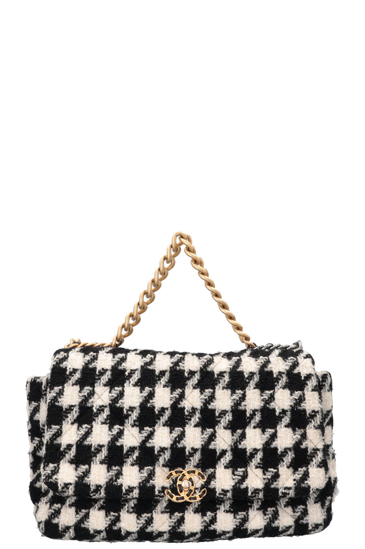 CHANEL 19 Houndstooth Tweed Maxi Black White