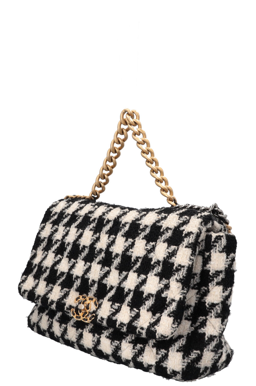 CHANEL 19 Houndstooth Tweed Maxi Black White