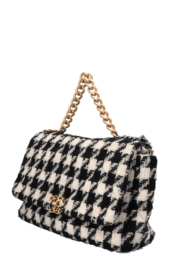 CHANEL 19 Houndstooth Tweed Maxi Black White