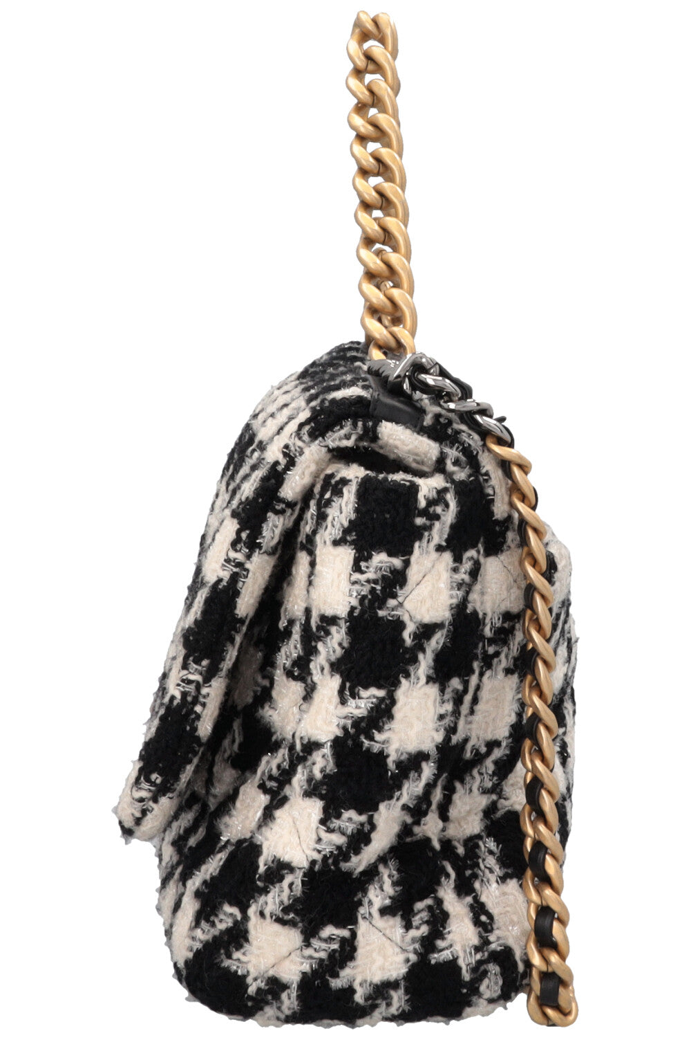 CHANEL 19 Houndstooth Tweed Maxi Black White