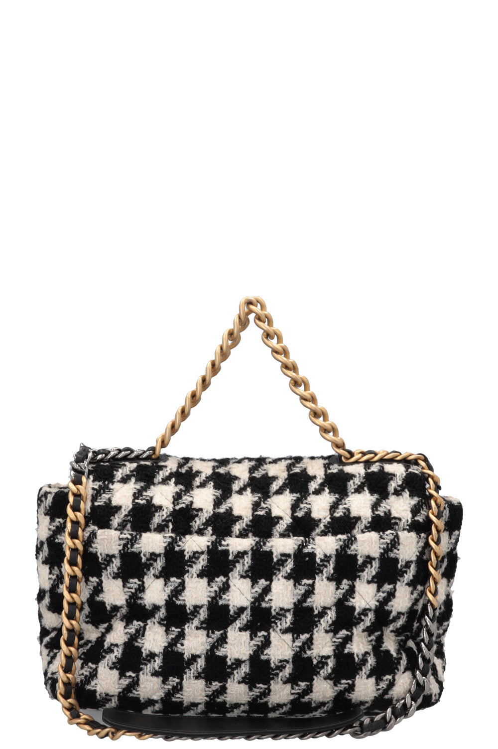 CHANEL 19 Houndstooth Tweed Maxi Black White