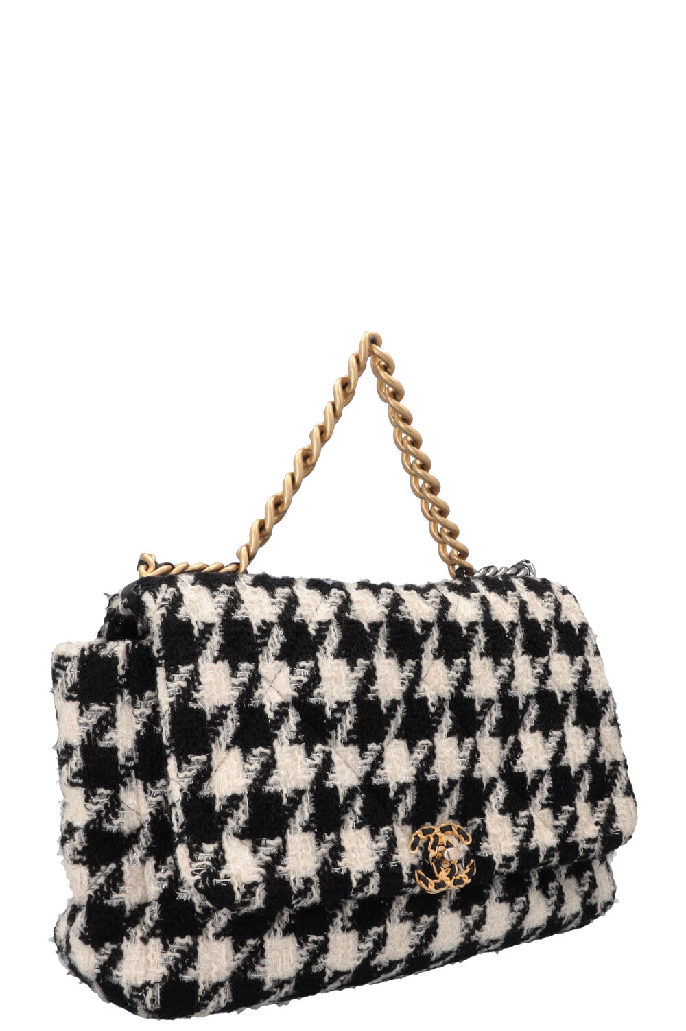 CHANEL 19 Houndstooth Tweed Maxi Black White