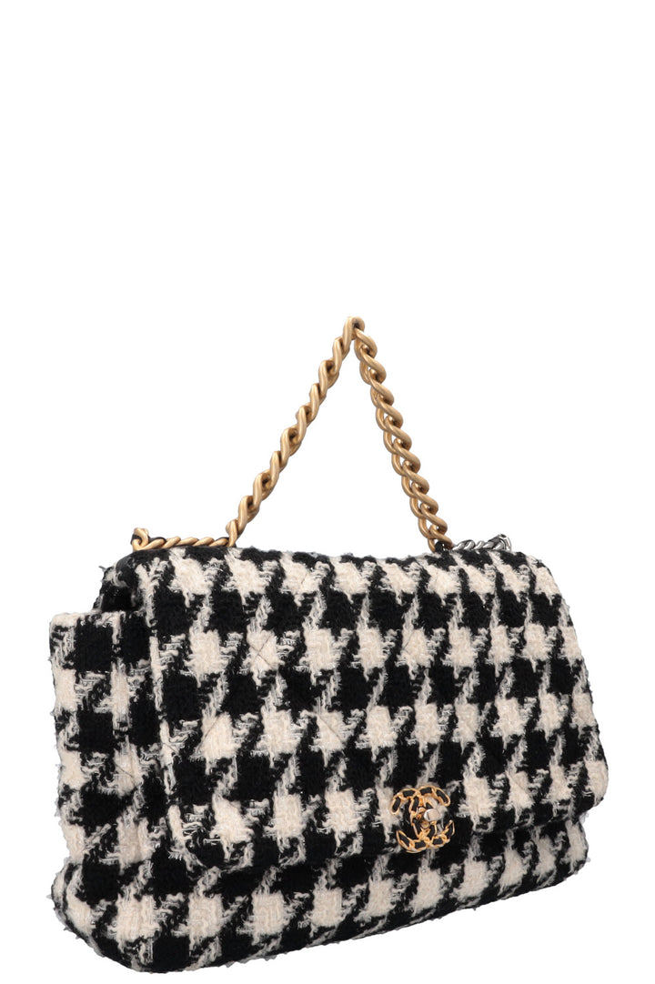 CHANEL 19 Houndstooth Tweed Maxi Black White