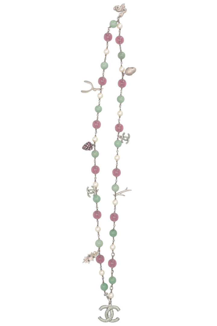 Collier CHANEL 2005 Bunny Leave Stone en argent