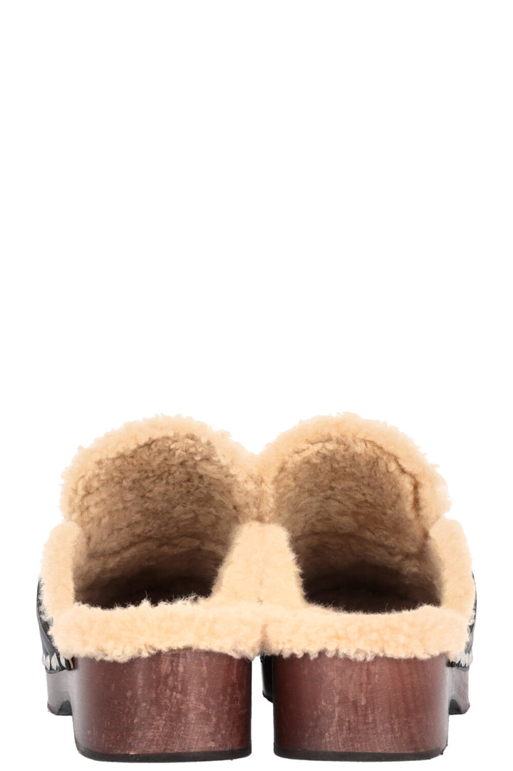 HERMÈS Carlotta Kelly Clogs Shearling Noir