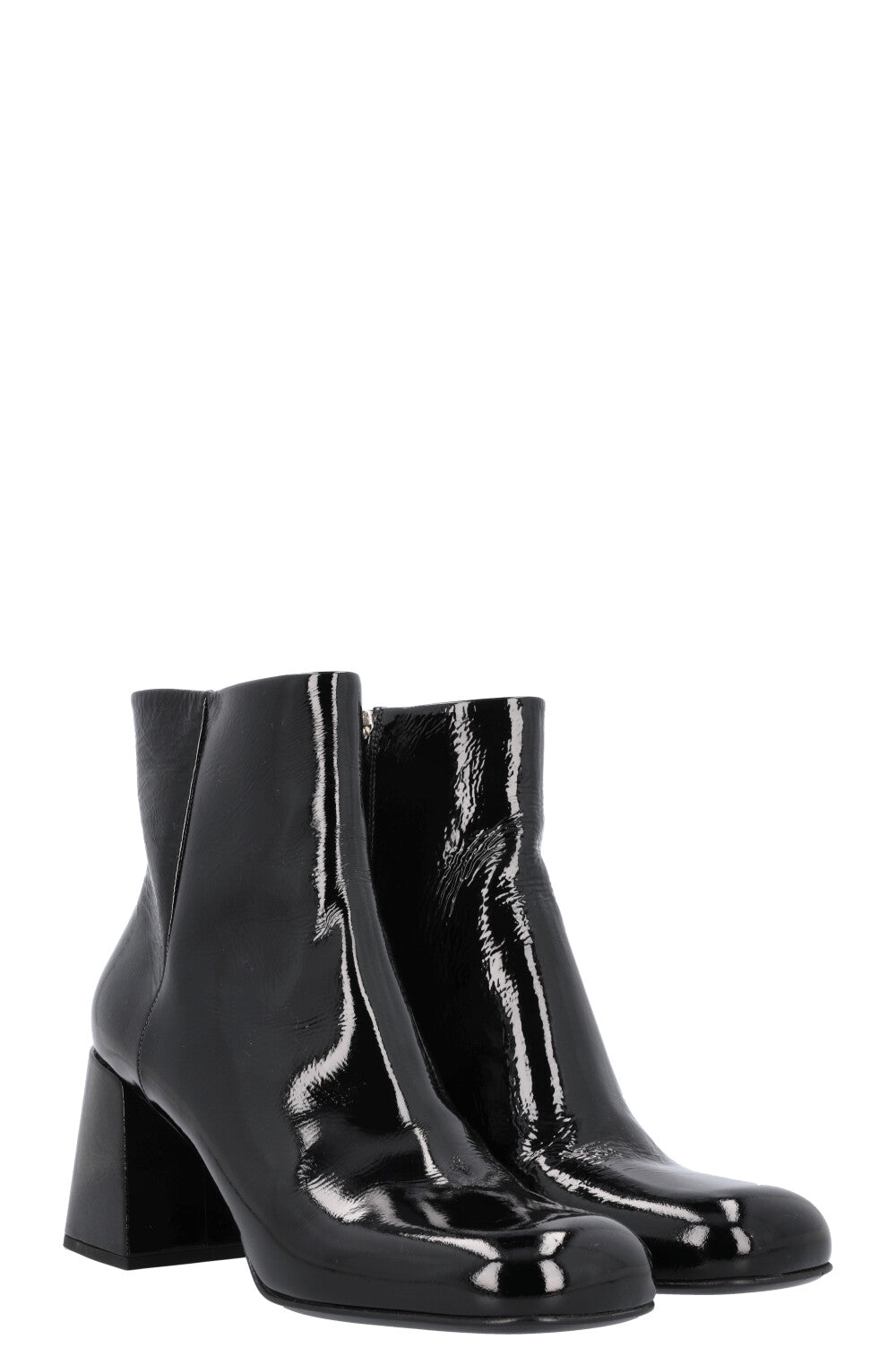 MIUMIU Square Toe Boots Black Crinkled Leather