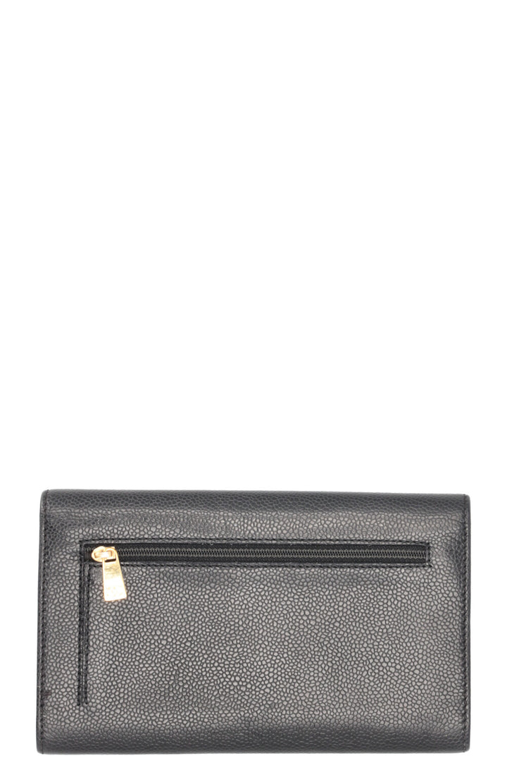 Portefeuille long CHANEL CC en cuir caviar noir