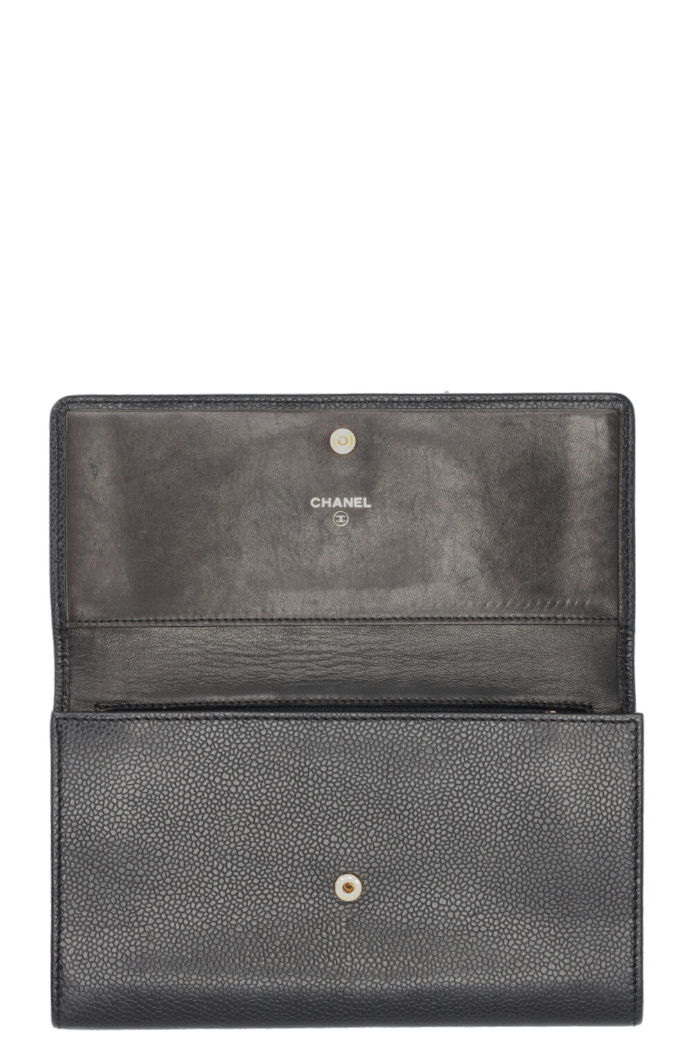 Portefeuille long CHANEL CC en cuir caviar noir