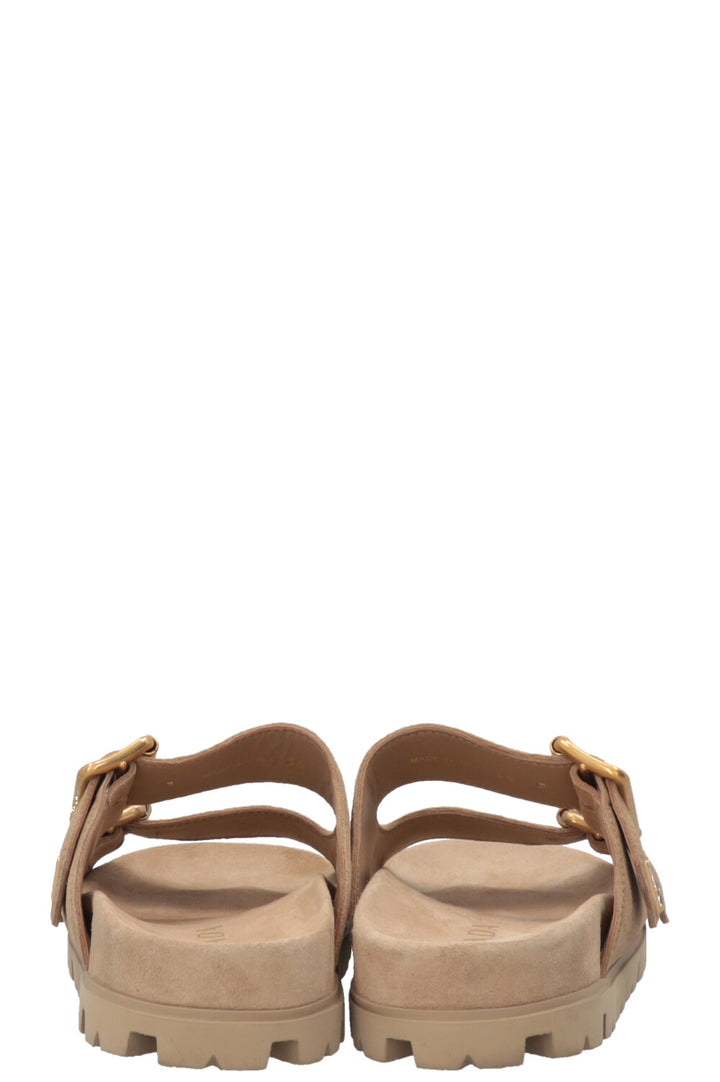 PRADA Double Buckle Slides Suede Beige
