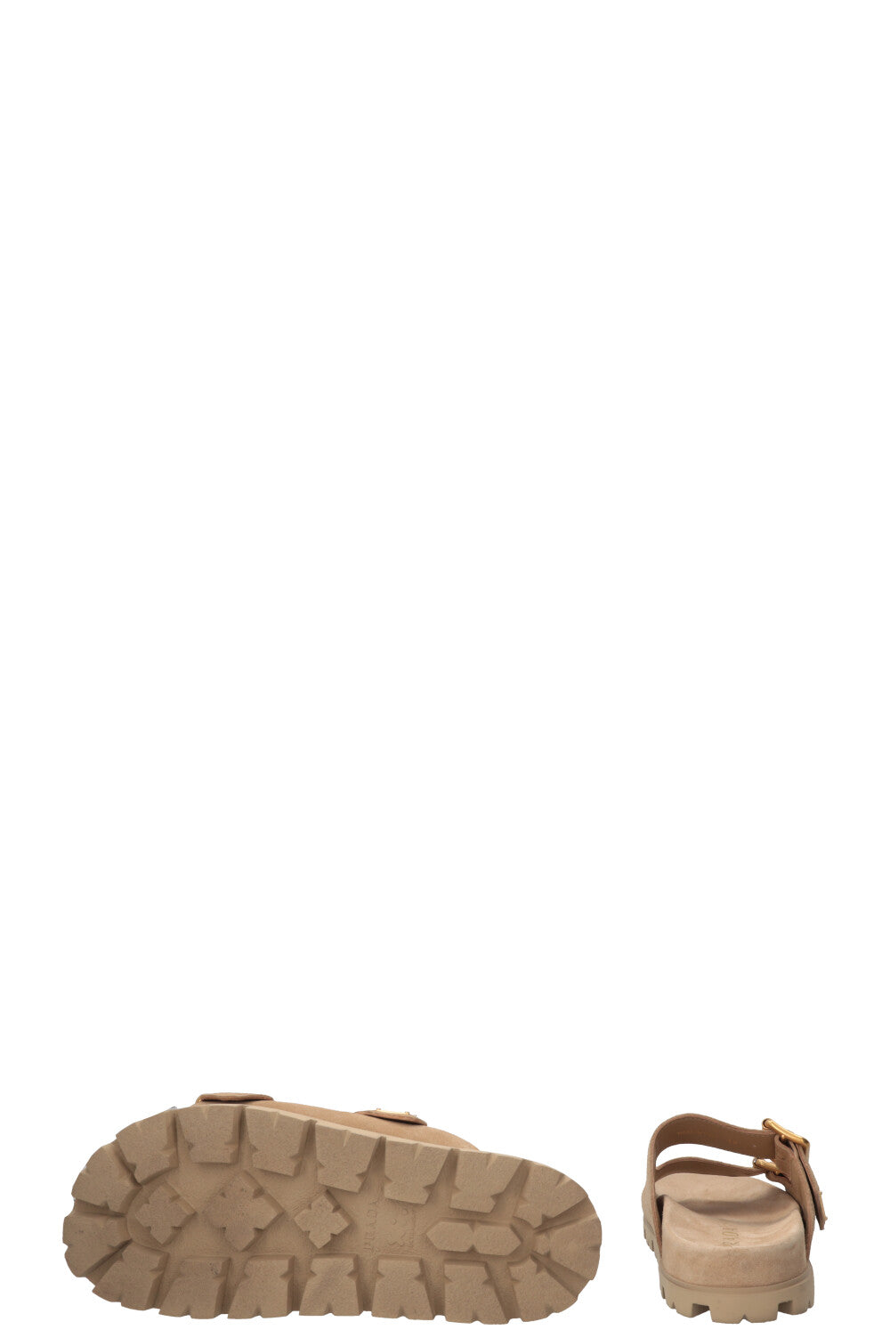 PRADA Double Buckle Slides Suede Beige