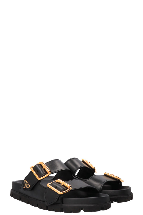 PRADA Double Buckle Slides Black