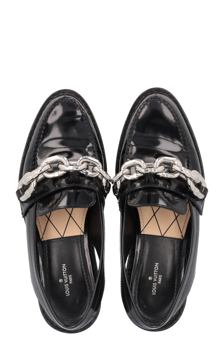 LOUIS VUITTON Chain Slingback Loafers Black