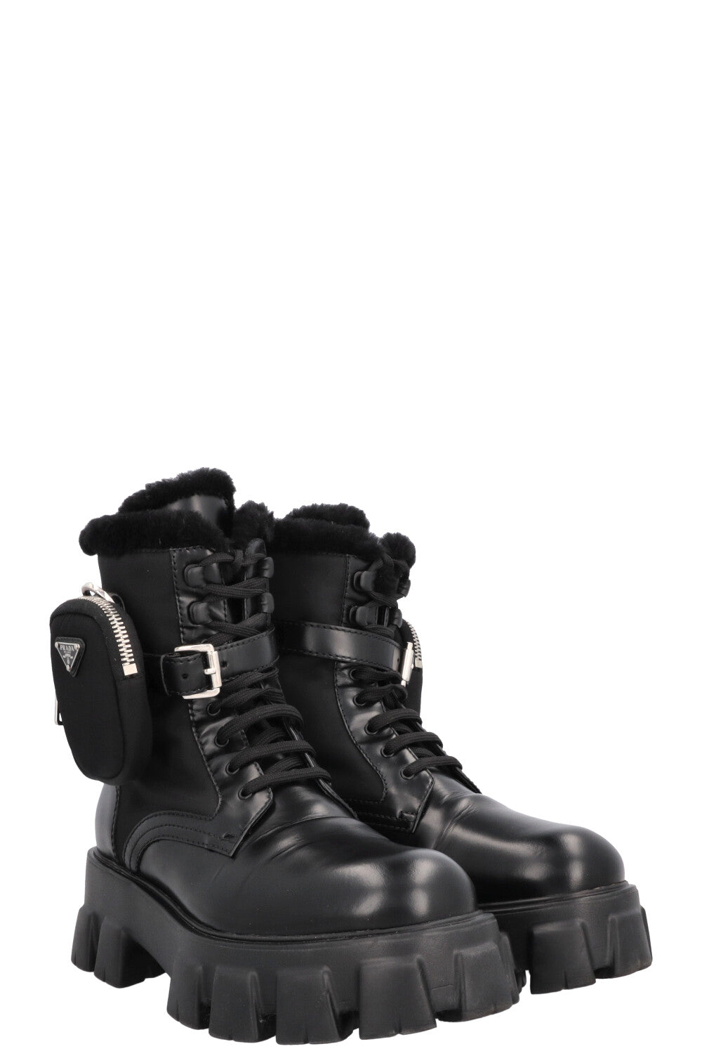 PRADA Monolith Boots Leather Shearling Black