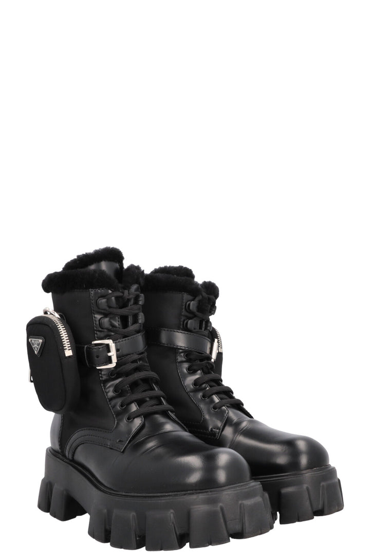 PRADA Monolith Boots Leather Shearling Black
