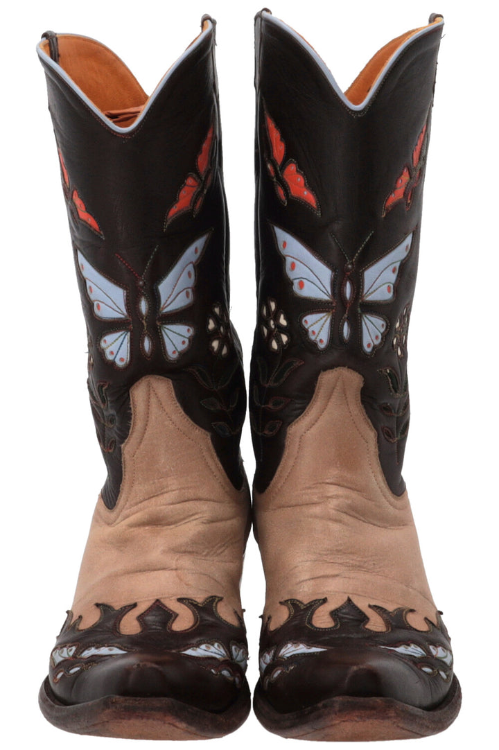 STALLION Bottes en cuir marron avec détail papillon