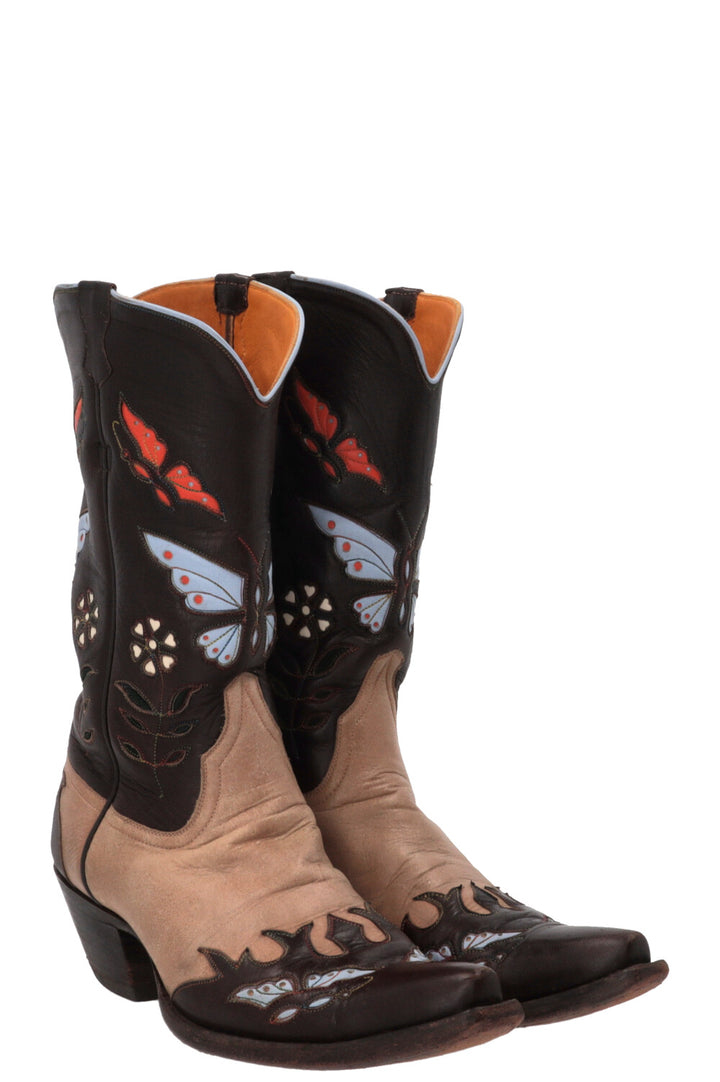 STALLION Bottes en cuir marron avec détail papillon