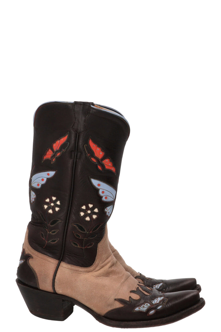 STALLION Bottes en cuir marron avec détail papillon